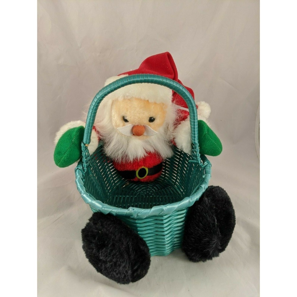 Santa Claus Plush on Green Basket TL Toys 8 Inch Tall Stuffed toy